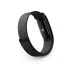 Black woven fabric fitness band with slim tracker module, adjustable loop strap, and heart rate sensor on back view