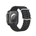 Bottom view of the black BWOO BO-WA07 smartwatch, showing the heart rate sensors and the sporty rubber watch band.
