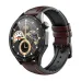 Front angled view of Havit M9031 Pro Smart Watch showing round dial with detailed multi-layer interface and leather strap design