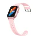 Side angled view of Havit M9038 Pro Smart Watch highlighting slim square body with perforated pink strap and buckle detail