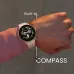 HiFuture VELA smartwatch on a wrist, demonstrating the Built-in COMPASS function on its display.