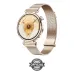 Angled view of Huawei Watch GT 6 with rose gold mesh band and gradient dial featuring sub-display and walking icon.