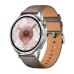 Front view of Huawei Watch GT 6 with brown leather strap displaying step count, analog dial, and fitness sub-dial.