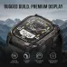 Front view of KOSPET Pulse 2 smartwatch with rugged bezel, AMOLED display, and fitness metrics over mountain backdrop.