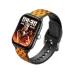 Angled close-up view of Oraimo Watch 6 Lite Smart Watch with orange strap displaying game-themed watch face and side button detail