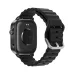 A view of the back of the silver Realme Watch 5, showing the heart rate sensor, side buttons, and white strap.
