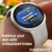 Close-up wrist view of Samsung Galaxy Watch 9 displaying antioxidant index feature with Adequate reading.