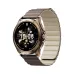 Lifestyle view of Titan Evoke 2.0 smartwatch gold casing with digital flower design and health metrics around display.
