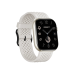 Front angled view of Unikyy Q1 Smart Watch in silver color showing square display with analog dial interface and perforated strap design