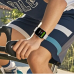 Lifestyle wrist view of Unikyy Q1 Smart Watch in silver finish showing colorful health metrics displayed during outdoor cycling activity