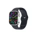 Front angled view of Unikyy Wing Smart Watch in silver finish showing square display with colorful icons and side button detail