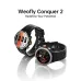 Weofly Conquer 2 smart watch shown in two models on a clean white background, focusing on its bold round display and build.