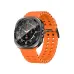 XO Watch Ultra Smartwatch angled front view featuring an orange perforated strap and round dial.
