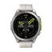 A close-up, top-down view of the silver ZEBLAZE VIBE 8 smartwatch with a white silicone band and a colorful fitness display.