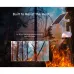 Dahua APOLLO BP3EW-4G solar camera mounted on tree resisting fire, showing flame-retardant material & live footage.