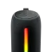 Close-up of the BWOO BO-BS86 portable speaker's black fabric mesh, colorful light bar, and control panel on top.
