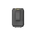 Finecoustic speaker rear view showing leather strap, compact box shape, minimalist design on clean light background