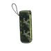 Front view of the camouflage Jiayou Sonic 7 Portable Bluetooth Speaker showing its tall body and attached carrying strap.