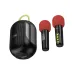 Front view of Hoco DS68 RGB Portable Bluetooth Speaker with two wireless microphones featuring red foam covers.