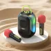 Display view of Hoco DS68 RGB Portable Bluetooth Speaker and microphones on platform with multicolor glossy finish.