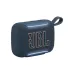 Blue JBL Go 5 compact Bluetooth speaker with textured fabric body, LED light accents, and side control buttons
