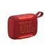 Red JBL Go 5 wireless speaker with rugged fabric finish, bright LED lighting, and compact travel-friendly design