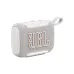 White JBL Go 5 mini Bluetooth speaker with clean fabric texture, subtle lighting, and convenient loop strap