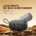 Outdoor front view of Oraimo SpaceBox Active Bluetooth Speaker showing dual units on rocky terrain near water.