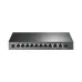 Front panel of TP-Link TL-SG1210MP Switch featuring eight Ethernet ports, two uplink ports, and power input.