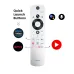 Close-up of Haier 55P7 PRO Google TV remote with quick launch buttons for Prime Video, Netflix, and YouTube.