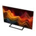 Angled front view of Haier H43S80GUX smart TV displaying vivid abstract wave graphics with thin bezels