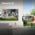 Living room view of Hisense 32A4S 32 inch Smart TV with Share to TV feature mirroring soccer match from smartphone.
