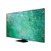 Front view of Samsung 65QN85C TV with thin bezel and vibrant abstract green-blue swirl display.