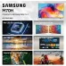 Promotional layout of Samsung 85M70H Smart TV showcasing Mini LED processor, HDR, color, and motion features.