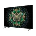 TCL 75C6K front angled view displaying vivid blue floral visuals with ultra-slim bezels and modern stand design