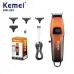 Angled view of Kemei KM-709A Hair Trimmer highlighting rechargeable design, adjustable blade, and charging indicator.