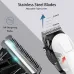 Close-up of Kemei KM-809A Trimmer blades showing stainless steel design with adjustable taper range from 0.8mm to 3.2mm.