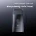 Front view of a dark grey Oraimo electric shaver featuring a center power button, LED battery display, and foil shaver head.