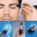 Usage view of Panasonic ER-GN30K Nose Trimmer near eyebrow with inset images showing rinsing, handheld grip, and blade head.