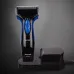 Upright view of Panasonic ES-SA40 Shaver on charging base with WET/DRY label and sleek black-blue design.