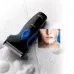 Angled view of Panasonic ES-SA40K Shaver on wet surface with foam and inset showing clean-shaven face.