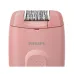 Close-up view of Philips compact epilator head showing tweezers on pink body