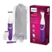 Kit view of Philips BRT383/15 Trimmer with precision shaving head, combs, cleaning brush, pouch, and branded packaging.