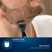 Close-up of Philips MG1100/16 1000 Series Trimmer used on neckline with precision comb for even facial hair trim.