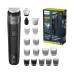 Philips MG5910/28 5000 Series All-in-One wet and dry trimmer for men shown with multiple attachment combs and precision heads.