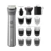 Kit view of Philips MG5930/65 Trimmer 5000 Series with 11 attachments, sleek metallic body, and packaging for face, hair, body.
