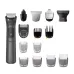 Categorized view of Philips MG7940/15 Trimmer kit highlighting attachments for face styling, hair clipping, and body grooming.