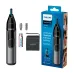 Complete Philips NT3650/16 3000 Series Nose Trimmer set with combs, battery, pouch, and packaging box.