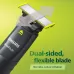 Feature view of Philips OneBlade QP1424/10 Trimmer dual-sided flexible blade with yellow edges for safe, irritation-free grooming.
