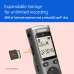 Side view of Philips DVT1170 Voice Recorder with expandable storage slot for microSD card beside display screen.